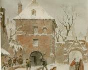 巴斯勒莫斯 约翰内斯 范 霍夫 : Besneeuwd dorpje met houthakkers